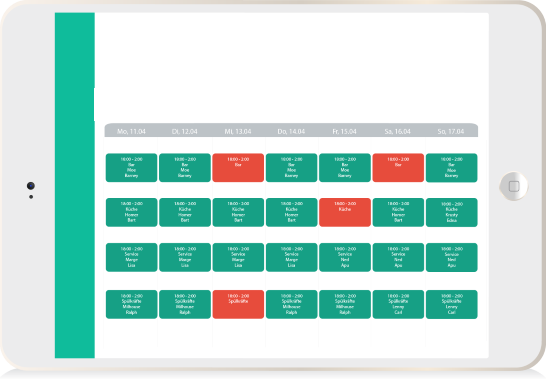 Roster app on your tablet to plan rota on the move