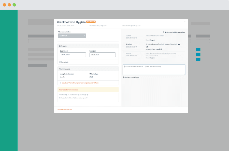 Detailaufnahme der Abwesenheits-Übersicht in Papershift Plan