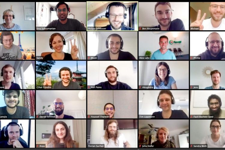 Papershift employees at OKR meeting