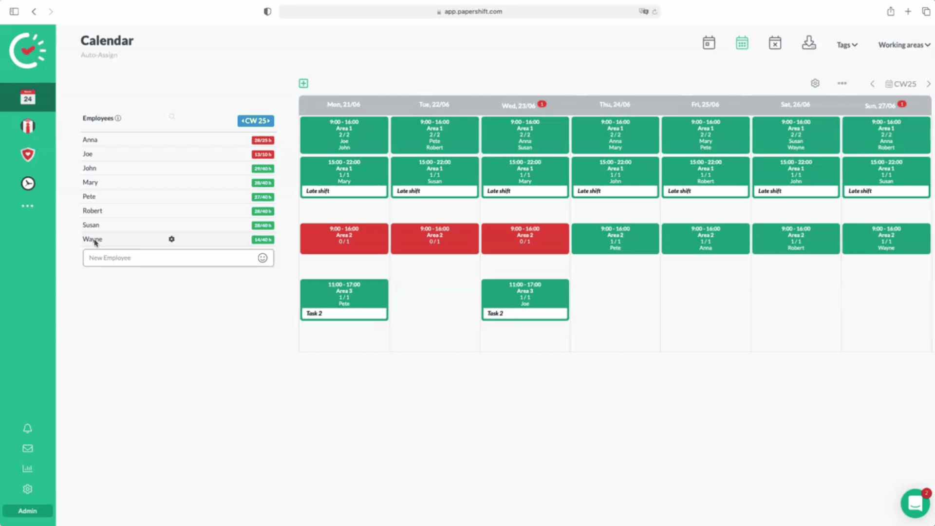 Click Employees into Staff Schedule